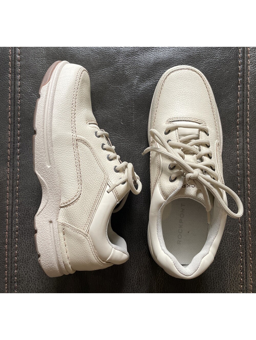 Rockport Men’s Eureka Walking Shoe Sz 7.5 CJ1552 Light Beige Leather Comfy NWOB